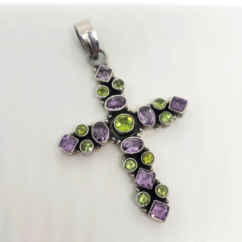 Amethyst and Peridot Cross Pendant